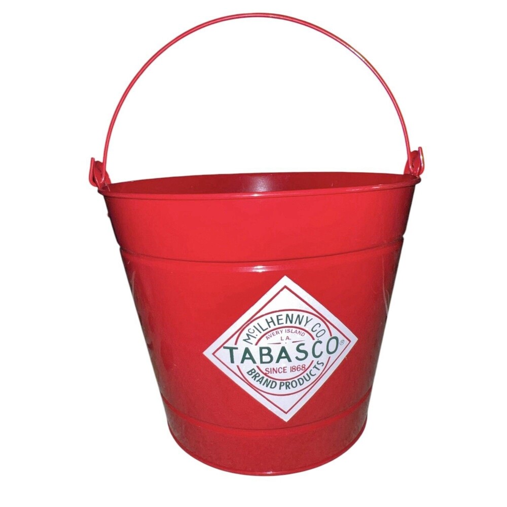 Tabasco Memorabilia Red Tin Pail Bucket Flower Pot Paper Towel Holder